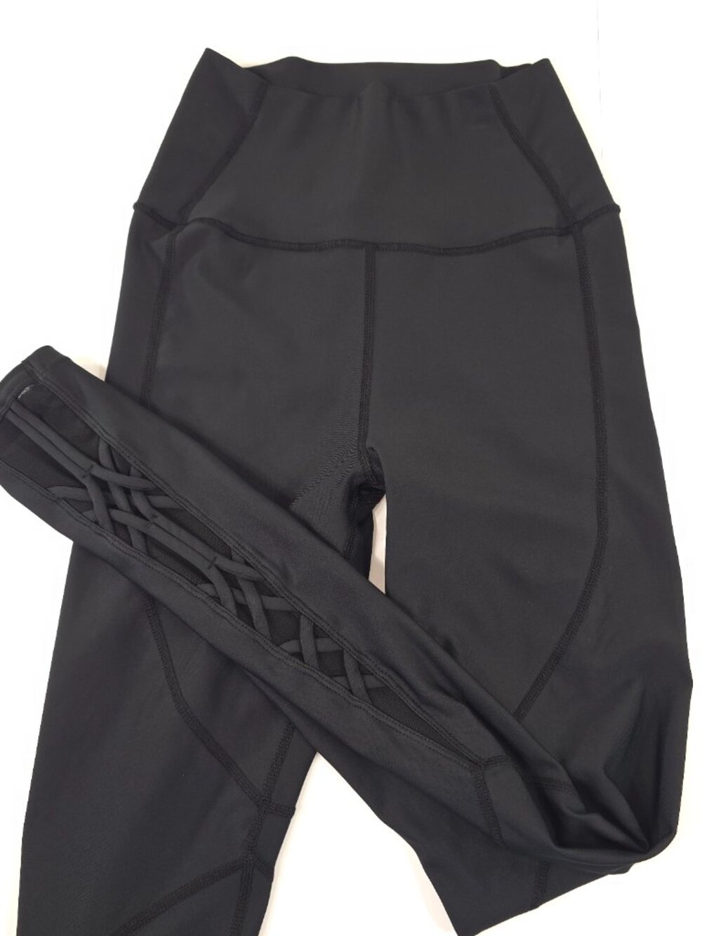 CARBON38 SIZE SMALL CABLE HIGH RISE FULL-LENGTH LEGGING IN BLACK WITH SIDE MESH